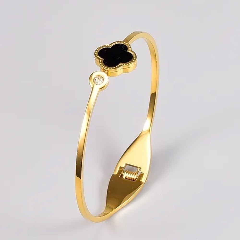 FOUR Leaf Clover Rose Gold Bangle Bracelet